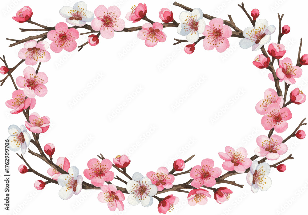 Fototapeta premium Cherry Blossom Wreath Transparent PNG Spring Flower Frame Decor