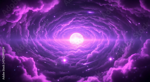 Vibrant Purple Nebula Swirls Around Bright Star.