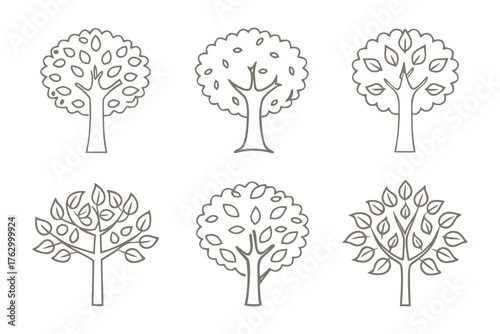 Nature's Outline: A collection of meticulously crafted tree illustrations, capturing the essence of diverse arboreal forms and their unique characteristics, presented in minimalist outlines.