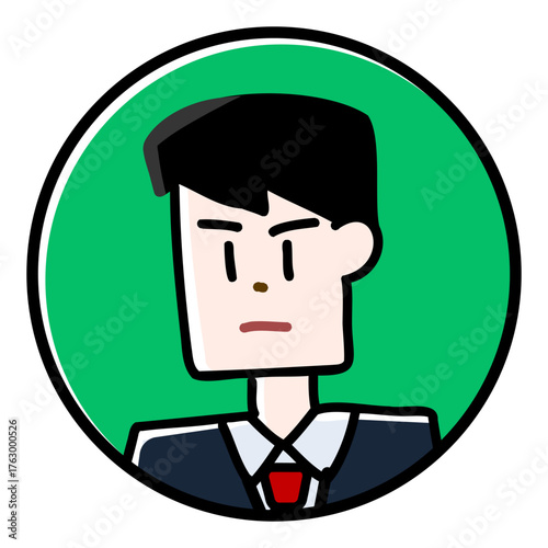スーツ姿の男性を手描きで丁寧に描いた丸アイコンイラスト　ビジネスシーンで使いやすいシンプルな会社員素材
