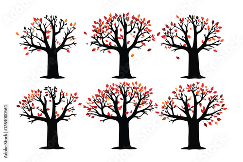 Autumn Trees Silhouette: A collection of stylized trees in silhouette, showcasing the vibrant hues of autumn, with their colorful leaves and intricate branches.