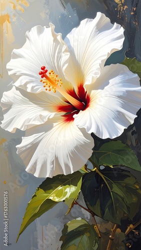 Elegant White Hibiscus Blossom - A Study in Floral Purity.