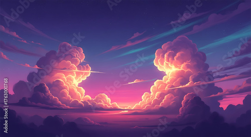 Vibrant sunset clouds over the horizon with beautiful colors.