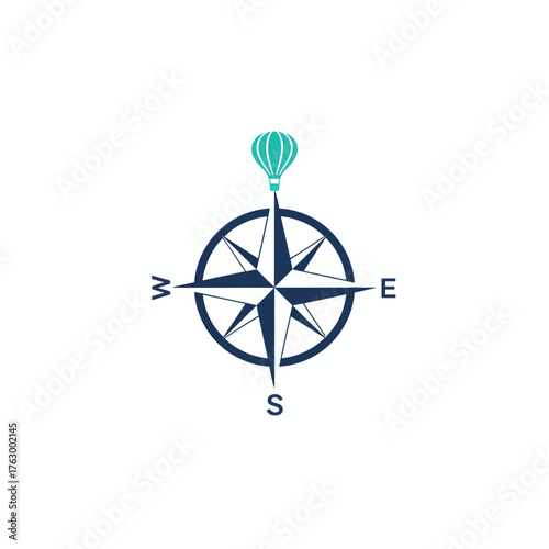 Hot Air Balloon Compass Rose Logo Navigation Travel Exploration Adventure