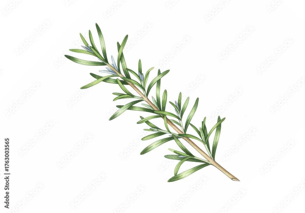 Fototapeta premium Fresh Rosemary Herb Green Leaves Branch Isolated on Transparent Background