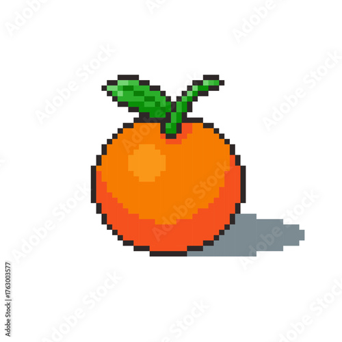 Pixel art Orange with Leaf game asset design