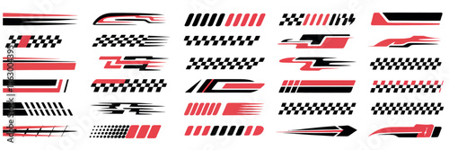 Racing Car Stripes and Motorsport Graphics Set – Checkered Flags, Speed Lines, and Tuning Decals
