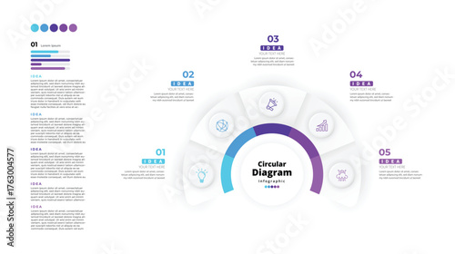 Modern minimalist, elegant, clean circular steps editable infographic design template