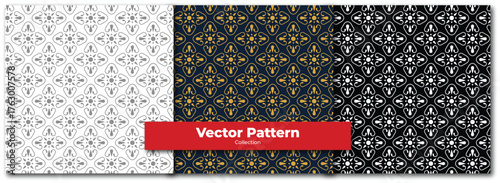 Vector seamless floral abstract line ethnic pattern collection for background