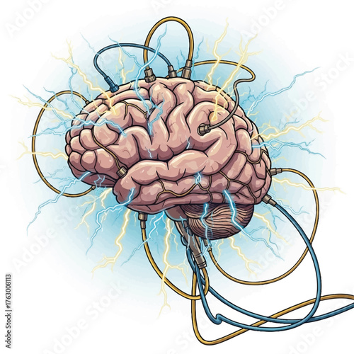 a brain with high-power electric cables attached to it