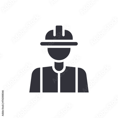 Worker Icon With Helmet Vest Isolated Flat Design