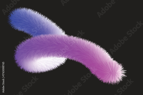 A 3D fluffy gradient line combining pink and blue colors on a dark background, representing softness, motion, and creative modern digital texture design for abstract artistic visuals and imagination.