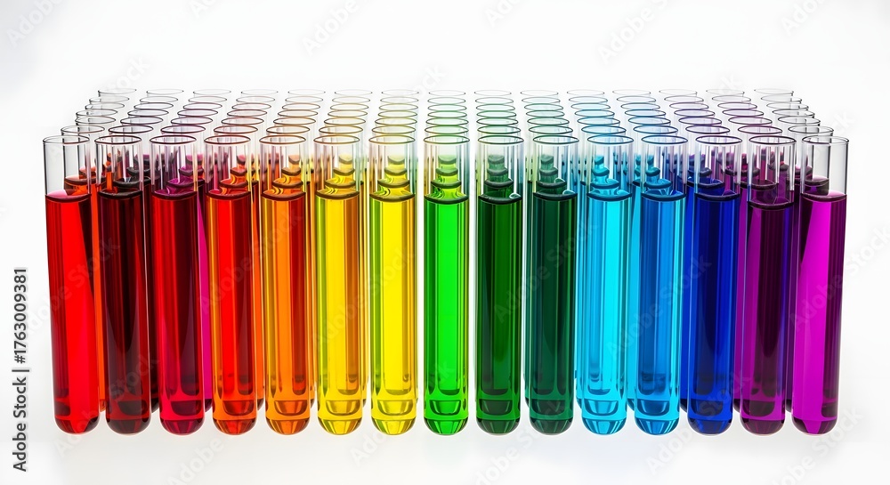 Fototapeta premium Colorful test tubes with liquids of different colors isolated on white background