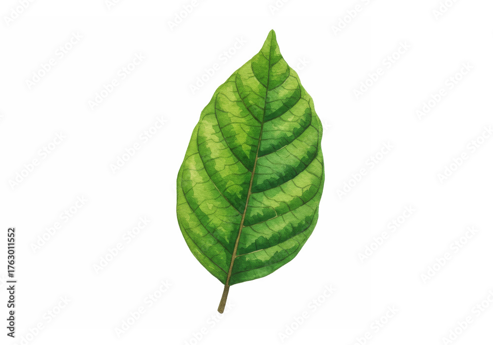 Fototapeta premium Single Green Leaf Realistic Watercolor Illustration