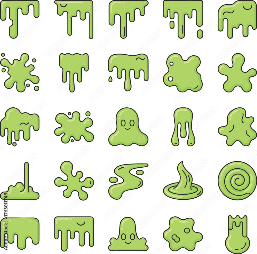 Obraz premium A Green Slime, Drip, and Splatter Vector Icon Set