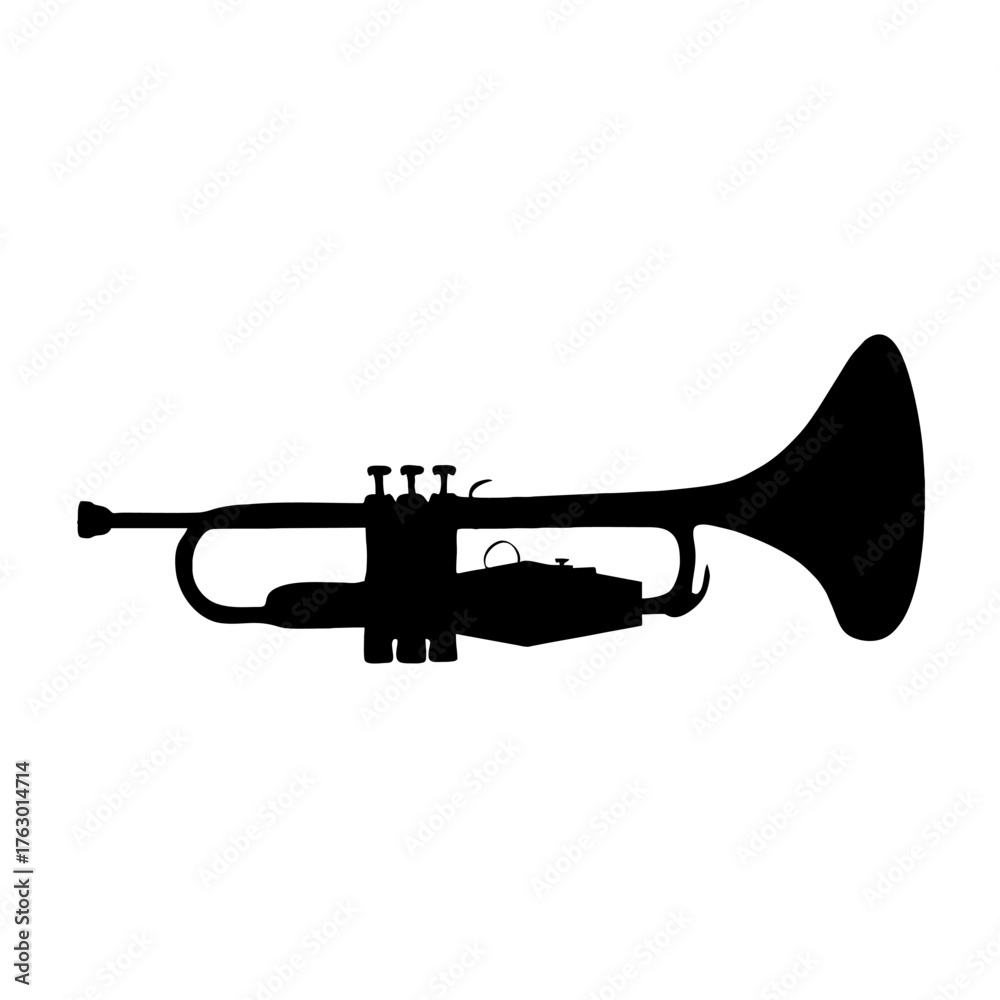 Naklejka premium Shiny gold brass trumpet isolated on white background, a musical instrument for jazz and orchestra music
