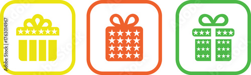 Gift Box Icon set. A modern gift box icon with sleek lines and ribbon details, designed in vector style. Surprising gift box signs, vector illustration. Present symbol, logo illustration.