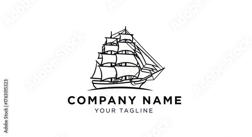 Elegant Sailing Ship Logo Design with Classic Nautical Vessel Illustration.