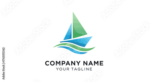 Abstract Sailboat Logo Design with Waves, Nautical Symbol for Maritime Business.