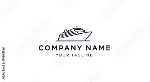 Cruise ship line art logo design for travel company.