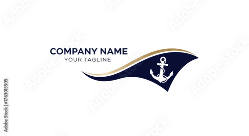 Elegant nautical logo featuring an anchor and flowing banner design.