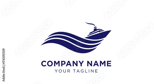 Elegant Cruise Ship Logo Design with Stylized Waves.
