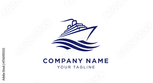 Modern Cruise Ship Sailing on Wavy Ocean Waters Logo.