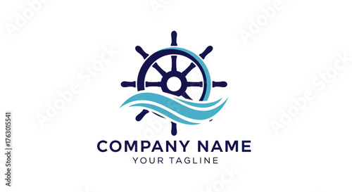 Nautical Wheel Logo with Ocean Waves for Maritime Company Branding.