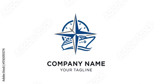 Elegant nautical logo featuring a compass and a ship, perfect for travel and adventure.