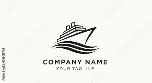 Cruise Ship Logo Design with Waves and Company Name.