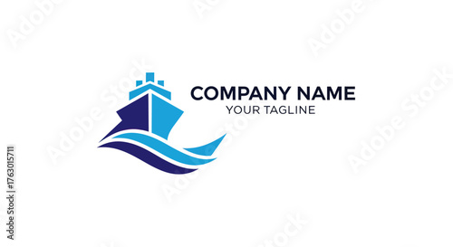 Elegant Ship Logo Design with Blue Waves for Maritime Company Branding.