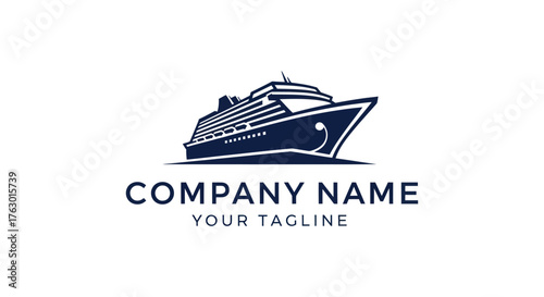 Cruise Ship Logo Design Featuring a Navy Blue Vessel on White Background.
