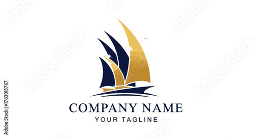 Elegant Sailboat Logo Design with Golden and Blue Sails.