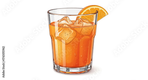 Refreshing Orange Juice Cocktail with Ice and Orange Slice