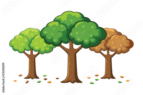 Changing Seasons: An illustration depicting the cyclical transformation of seasons, with trees showcasing the vibrancy of spring, the lushness of summer, and the warmth of autumn. 