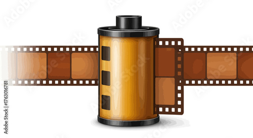 Vintage Film Roll with Strips of Brown Negatives