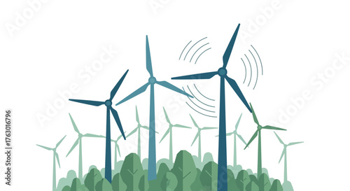 Wind Turbines in a Field, Generating Clean Energy