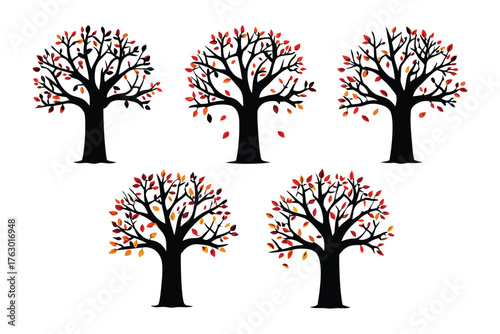 Autumnal Trees: A collection of trees showcasing the vibrant transition of seasons, with each tree's silhouette adorned with a spectrum of warm, autumnal hues.
