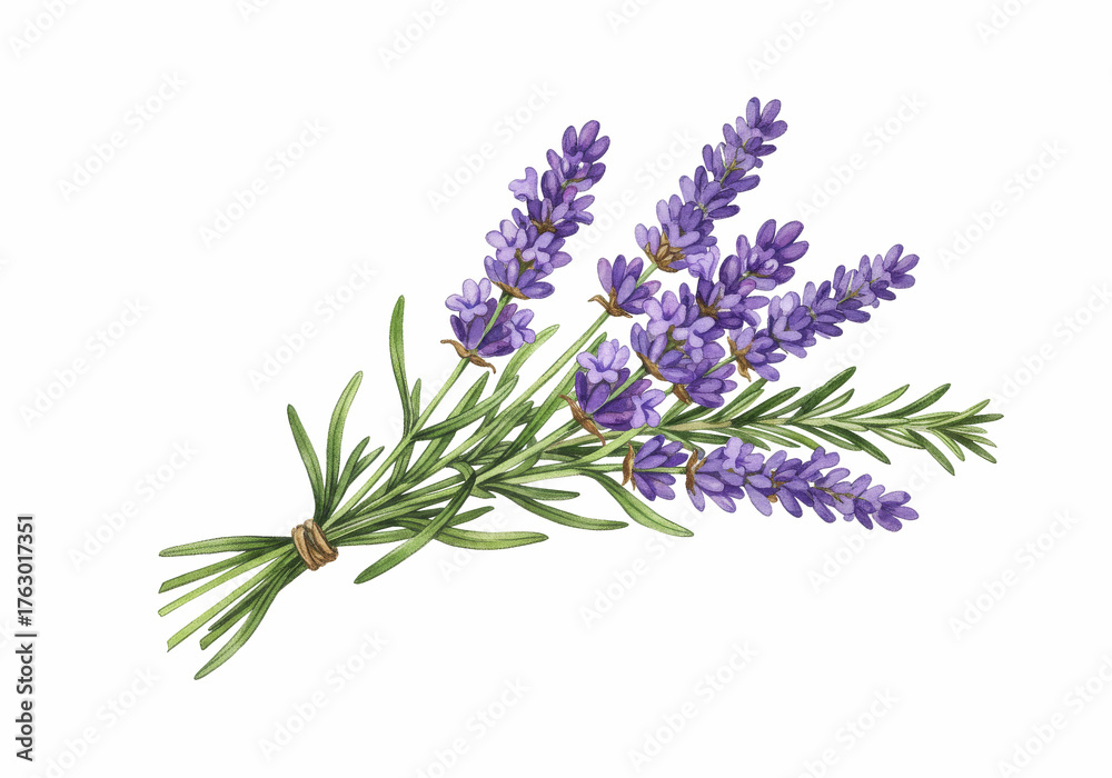 Fototapeta premium Watercolor Lavender Bunch Rosemary Herb Bouquet on Transparent Background