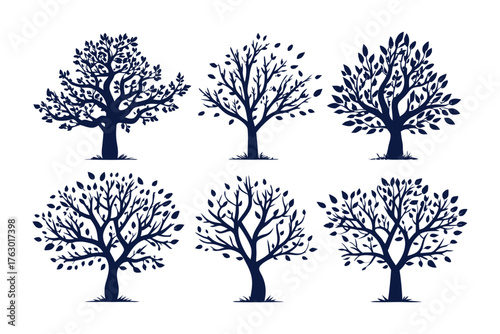 Nature's Symphony: An array of detailed tree silhouettes, each with its unique branching pattern, forming a harmonious display that embodies the tranquility and resilience of the arboreal world.