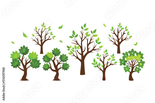 Nature's Sketch: A vibrant tableau of stylized trees, each meticulously crafted with intricate detail. A visual symphony of life. 