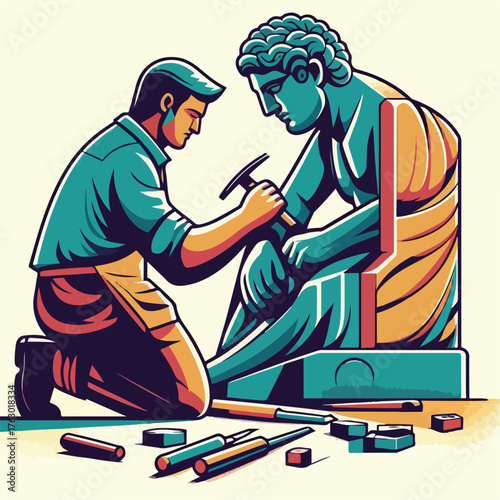 Illustration of a man carving a statue