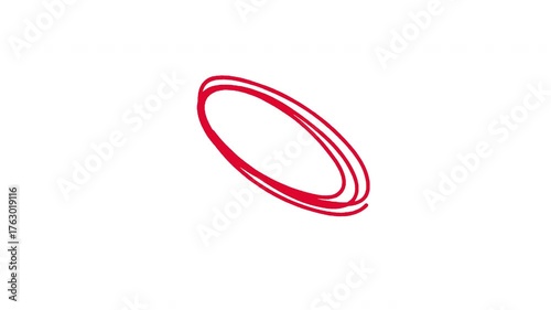 Hand-drawing red oval frame circle animation on transparent background. 4K Video