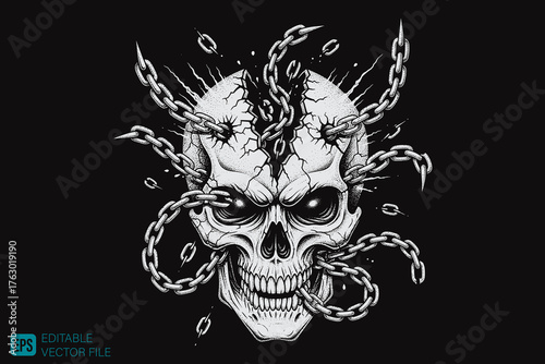 Intricate Skull with Chains Illustration.