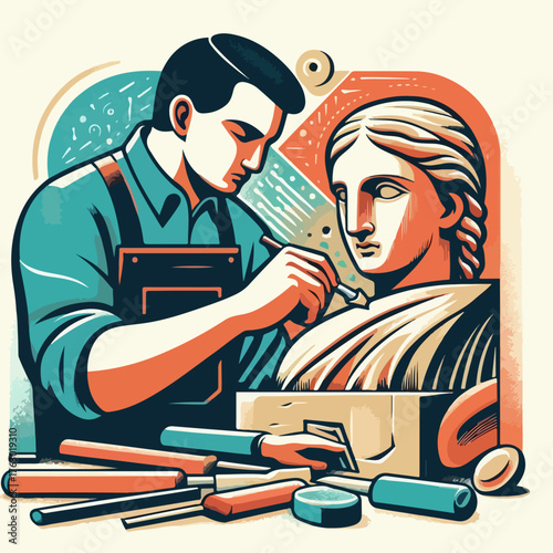 Illustration of a man carving a statue