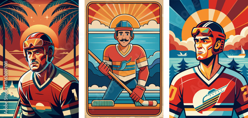 intense close-up look hockey player abstract, cartoon designs