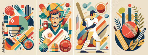 Abstract geometric shapes sport cricket poster design