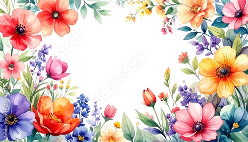 Watercolor illustration of vibrant colorful flowers arranged
