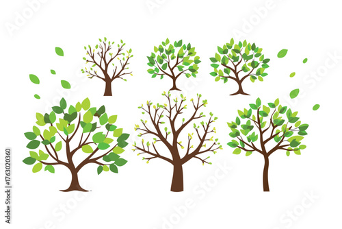 Arboreal Array: A stylized collection of trees in various forms, offering a range of arboreal designs ideal for illustrating nature's essence.