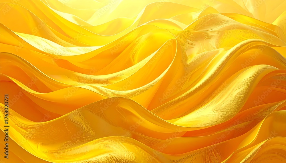 Obraz premium Golden fabric cascades in wavy folds, illuminated from above